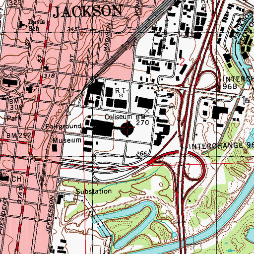 Topographic Map of Mississippi Coliseum, MS