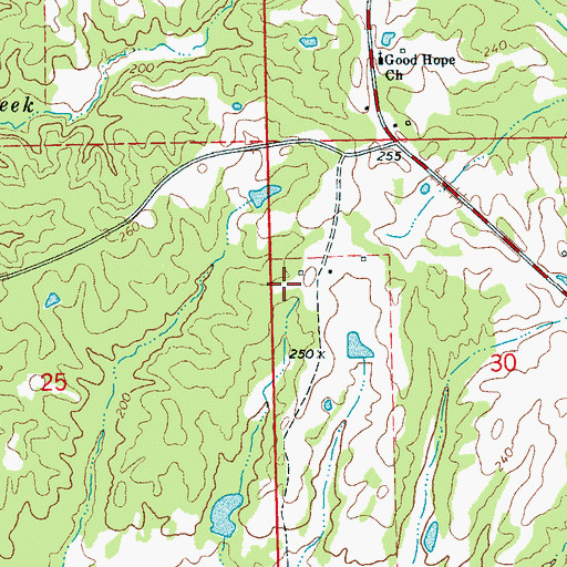 Topographic Map of Mount Pleasant Church (historical), MS