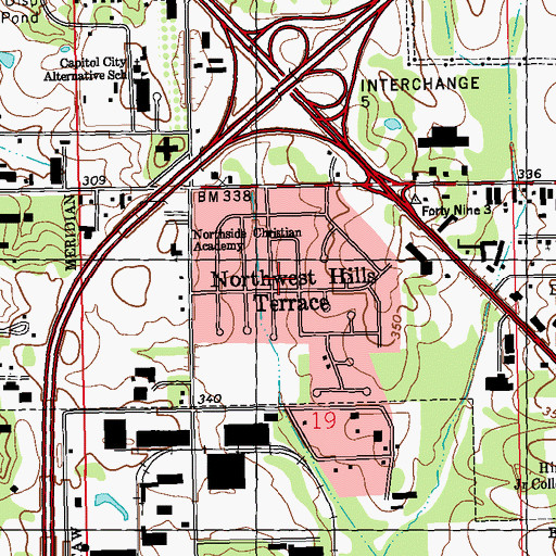 Topographic Map of Northwest Hills, MS