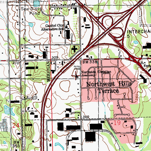 Topographic Map of Northwest Hills Church, MS