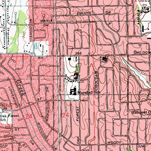 Topographic Map of Oak Forest Baptist Church, MS