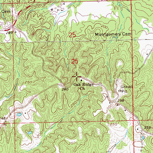 Topographic Map of Old Oak Ridge School (historical), MS