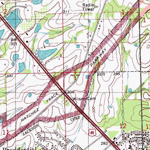 Topographic Map of Osburns Stand (historical), MS