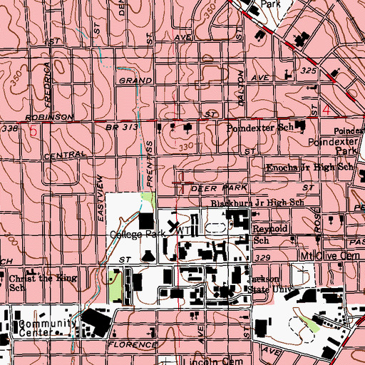 Topographic Map of Pilgrim Missionary Baptist Church, MS
