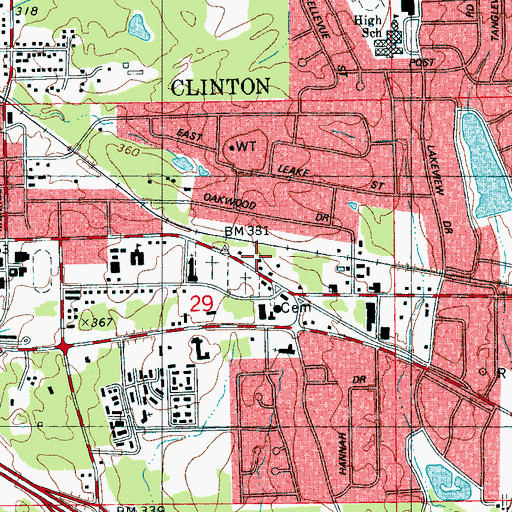 Topographic Map of Pleasant Green Baptist Church, MS