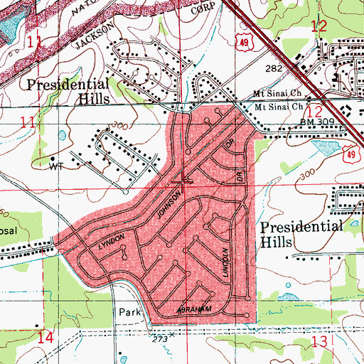 Topographic Map of Presidential Hills, MS