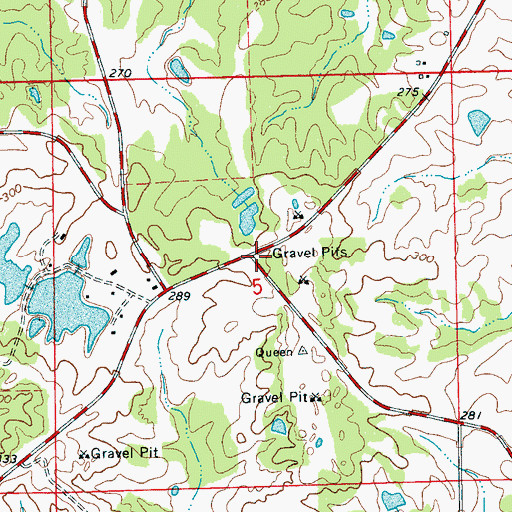 Topographic Map of Queens Hill, MS