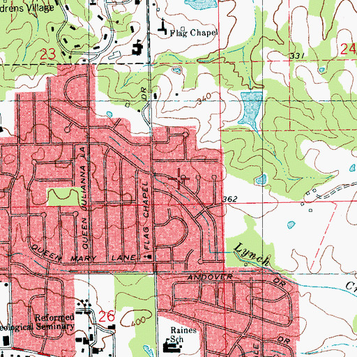 Topographic Map of Queens Lane, MS