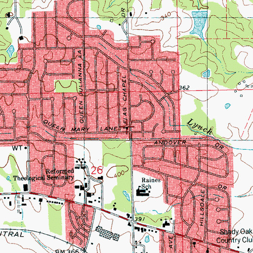 Topographic Map of Queen Lane Baptist Church, MS