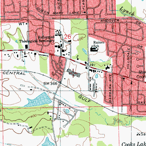 Topographic Map of Queens Mall West Shopping Center, MS