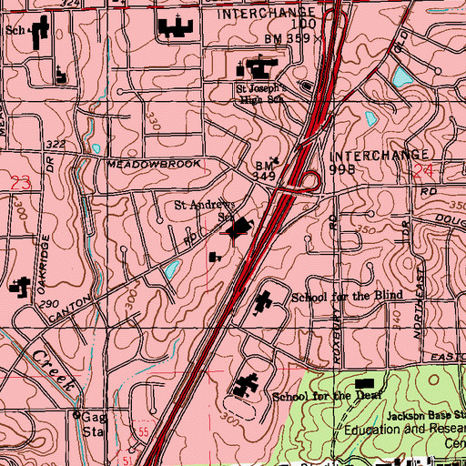 Topographic Map of Saint Andrews School, MS