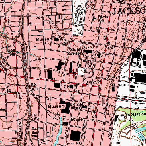 Topographic Map of Saint Peters Catholic Cathedral, MS