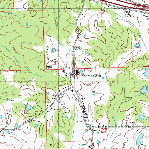 Topographic Map of Saint Thomas Church (historical), MS