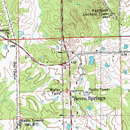 Topographic Map of Seven Springs School (historical), MS