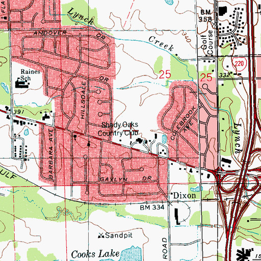 Topographic Map of Shady Oaks Country Club, MS