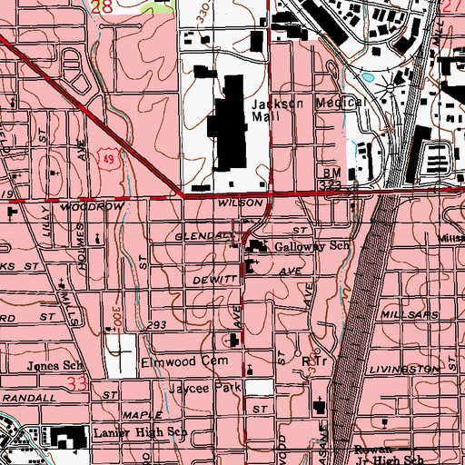 Topographic Map of Wells United Methodist Church, MS