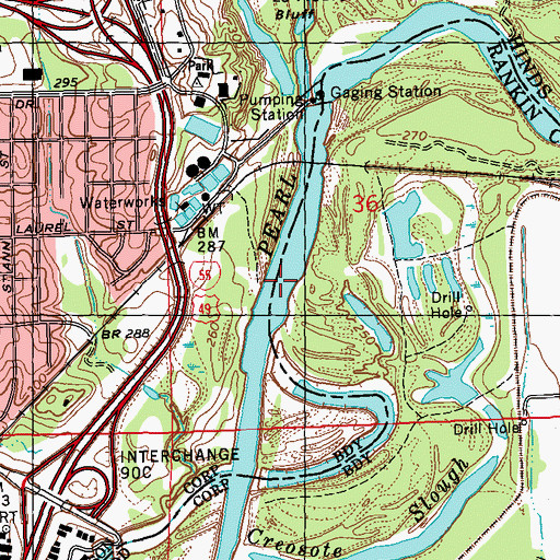 Topographic Map of Whites Ferry (historical), MS