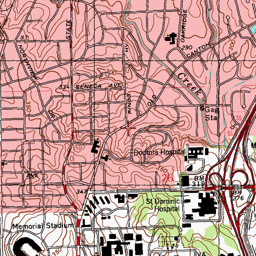 Topographic Map of Woodland Hills, MS