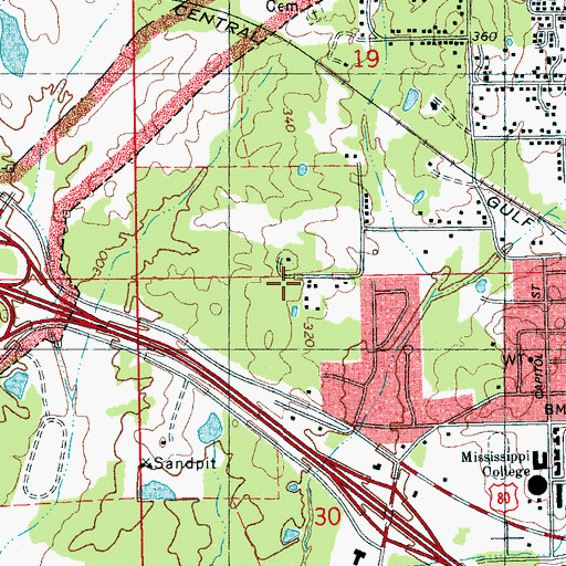 Topographic Map of Woodmoor, MS