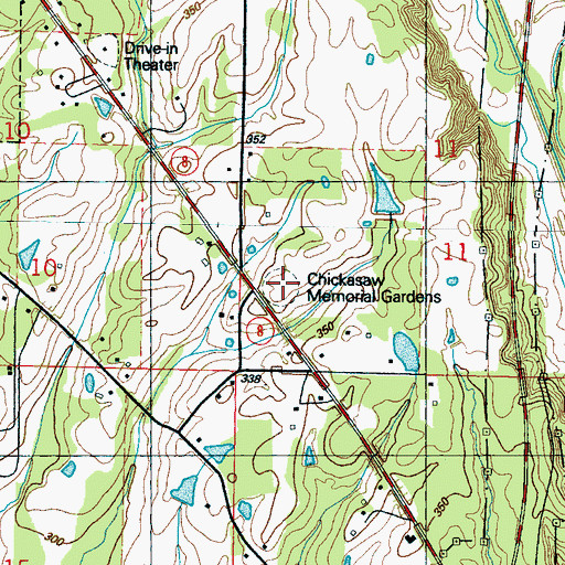 Topographic Map of Chickasaw Memorial Gardens, MS