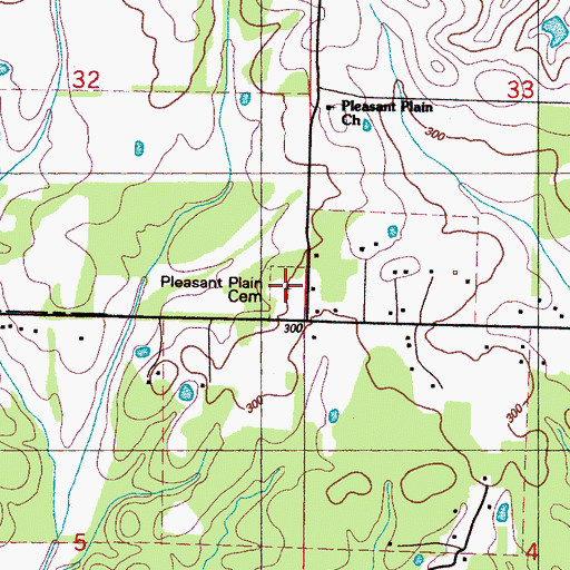 Topographic Map of Pleasant Plain Cemetery, MS