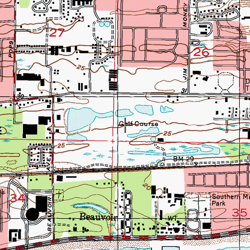 Topographic Map of Broadwater Sun Golf Course, MS