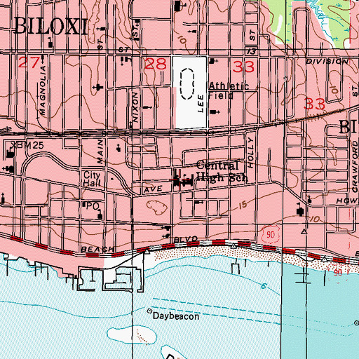 Topographic Map of Central Elementary School, MS