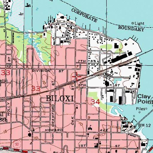 Topographic Map of Clay Point Park, MS
