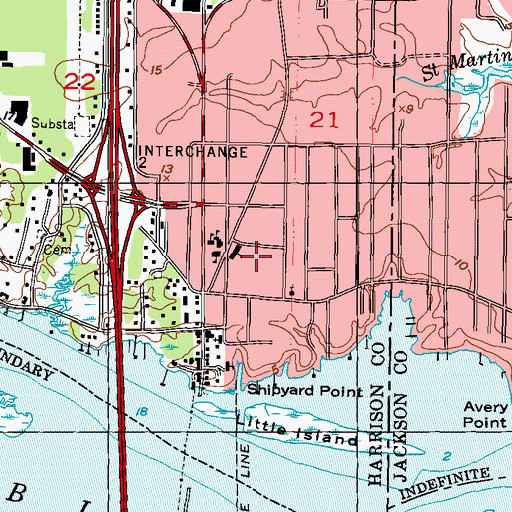 Topographic Map of D'Iberville Middle School, MS