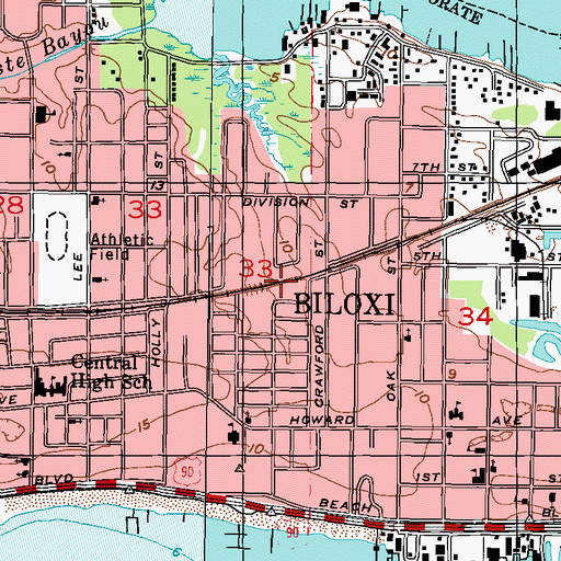 Topographic Map of Danella Park, MS