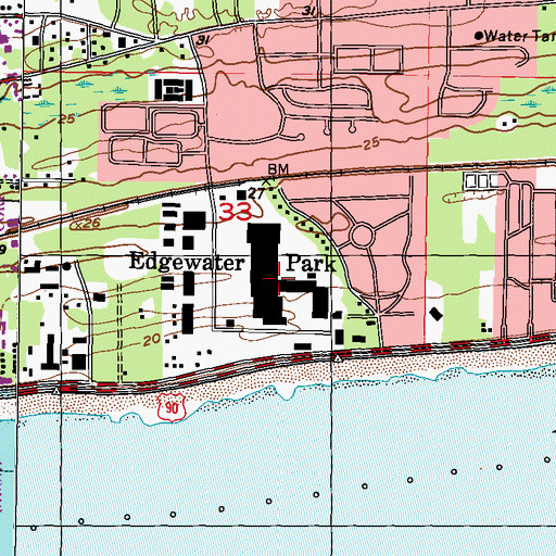 Topographic Map of Edgewater Plaza Shopping Center, MS