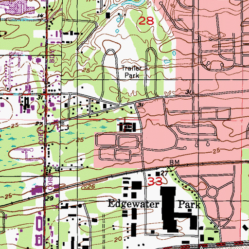 Topographic Map of Edgewater Square Shopping Center, MS