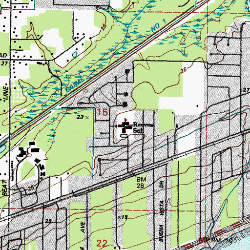 Topographic Map of Green Acres Elementary School, MS