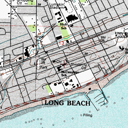 Topographic Map of Jeff Davis Avenue Elementary School, MS