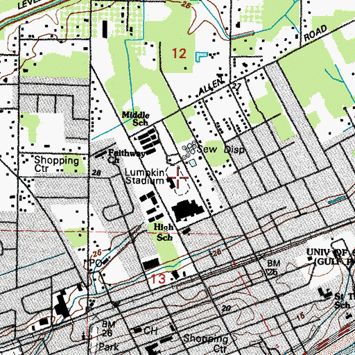 Topographic Map of Lance Lumpkin Stadium, MS