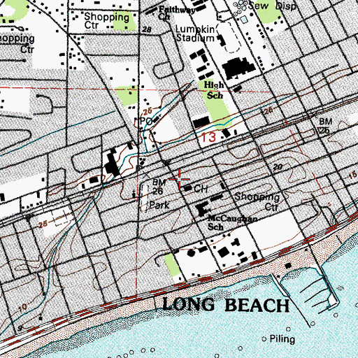 Topographic Map of Long Beach City Hall, MS