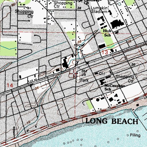 Topographic Map of Long Beach First United Methodist Church, MS