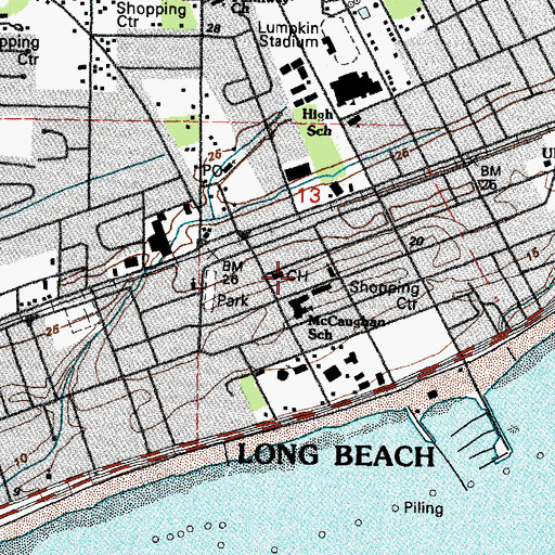 Topographic Map of Long Beach Public Library, MS