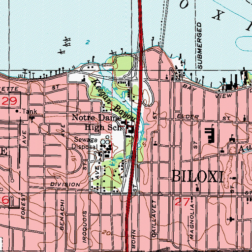 Topographic Map of Mercy Cross High School, MS