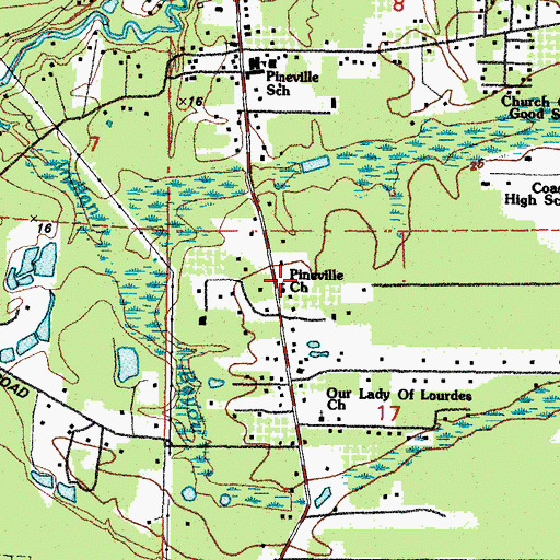 Topographic Map of Pineville Presbyterian Church, MS