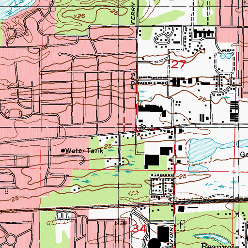 Topographic Map of Pops Ferry Shopping Center, MS