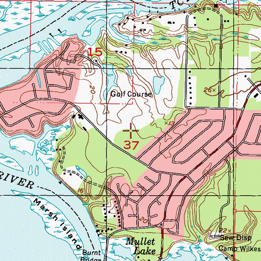 Topographic Map of Sunkist Golf Course, MS
