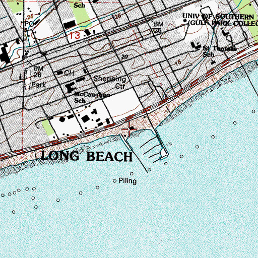 Topographic Map of Long Beach Yacht Club, MS