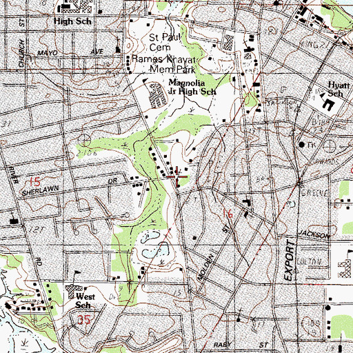 Topographic Map of Apostolic Overcoming Holiness Church of Christ, MS