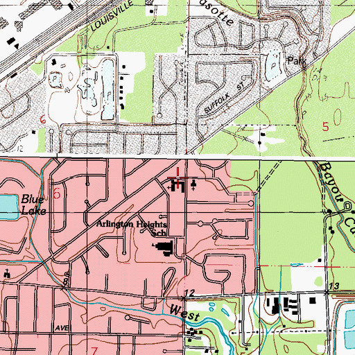 Topographic Map of Arlington Heights Baptist Church, MS