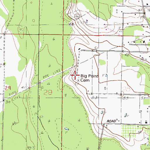 Topographic Map of Big Point Cemetery, MS