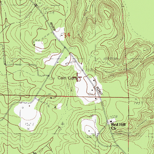 Topographic Map of Cain Cemetery, MS