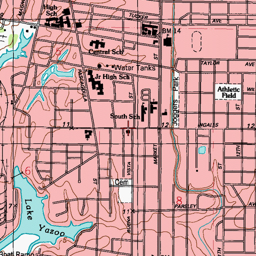 Topographic Map of Central Church of Christ, MS