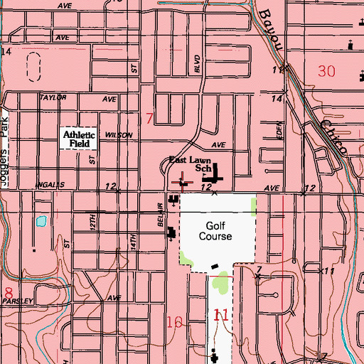 Topographic Map of Eastlawn United Methodist Church, MS