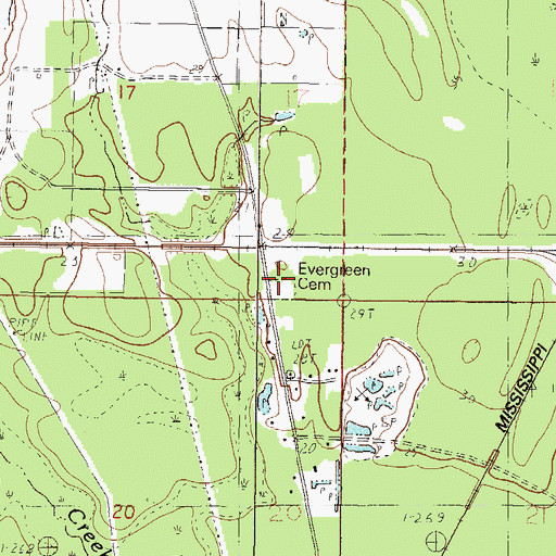Topographic Map of Evergreen Cemetery, MS